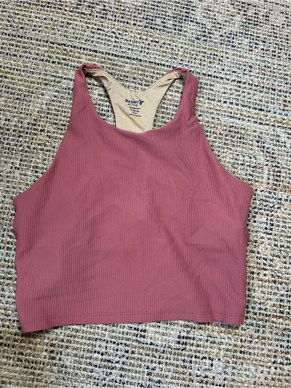 Old Navy Active Ribbed High Neck Sports Bra - Dusty Rose with Beige Lining